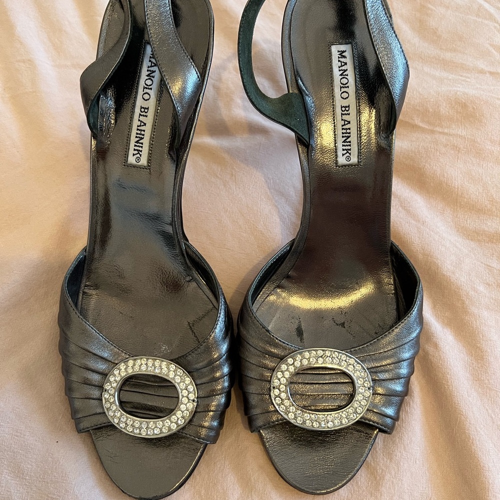 Gray Crystal Manolo Blahnik Heels Sz 41